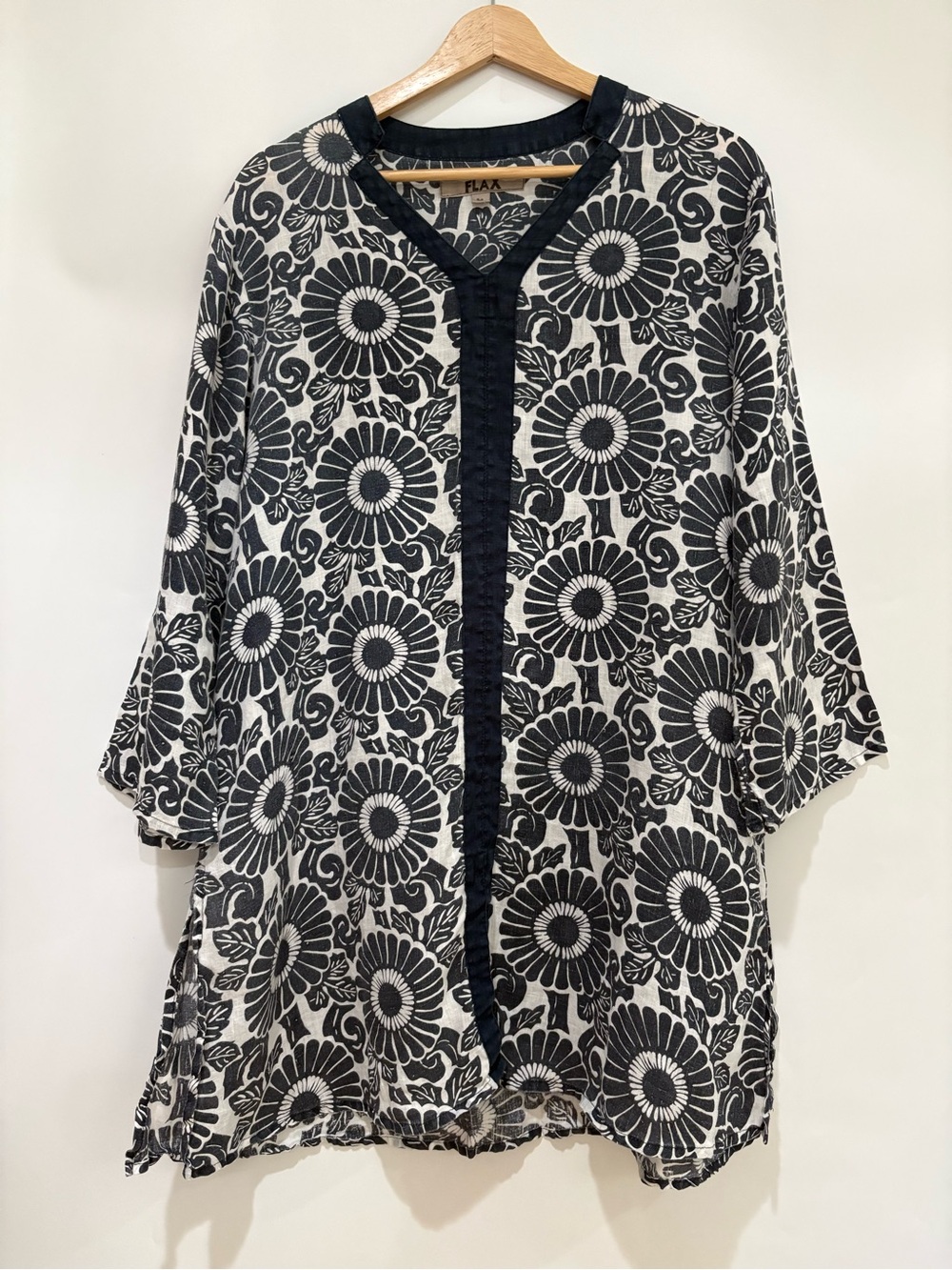 Flax Linen Tunic Floral Blue Pattern